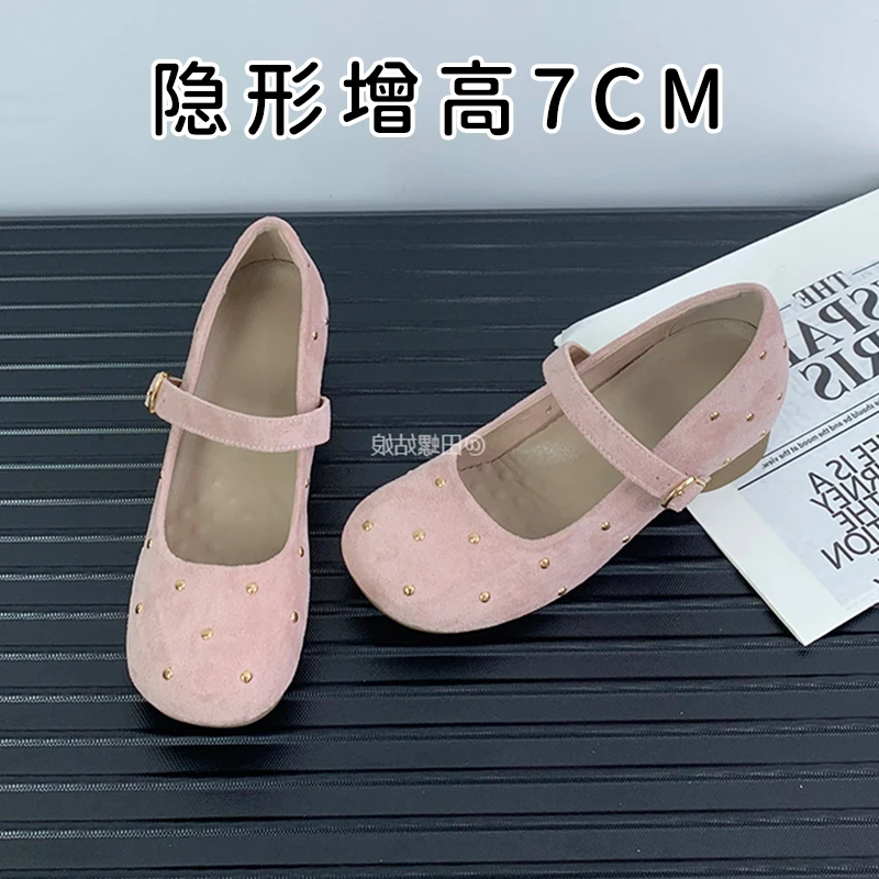 真皮法式百搭内增高单鞋女2025新款浅口气质复古高跟带玛丽珍鞋
