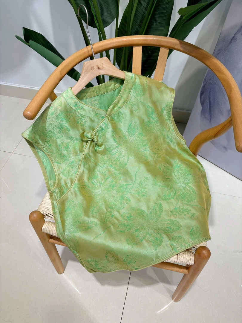 DY2815樱美嘉100桑蚕丝夏季新款新中式国风立领蝴蝶结短袖上衣