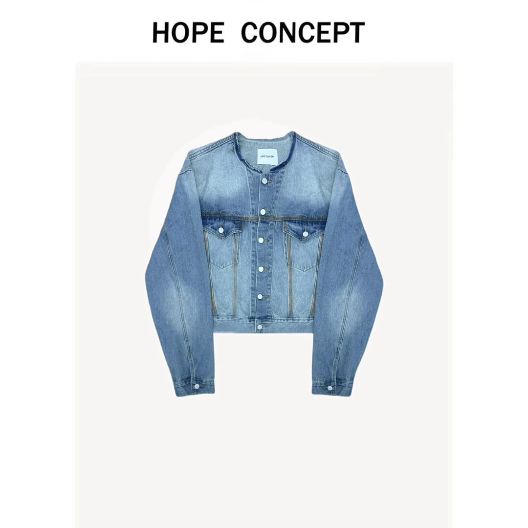25046#HOPECONCEPT时尚复古vintage 重工洗水做旧牛仔外套