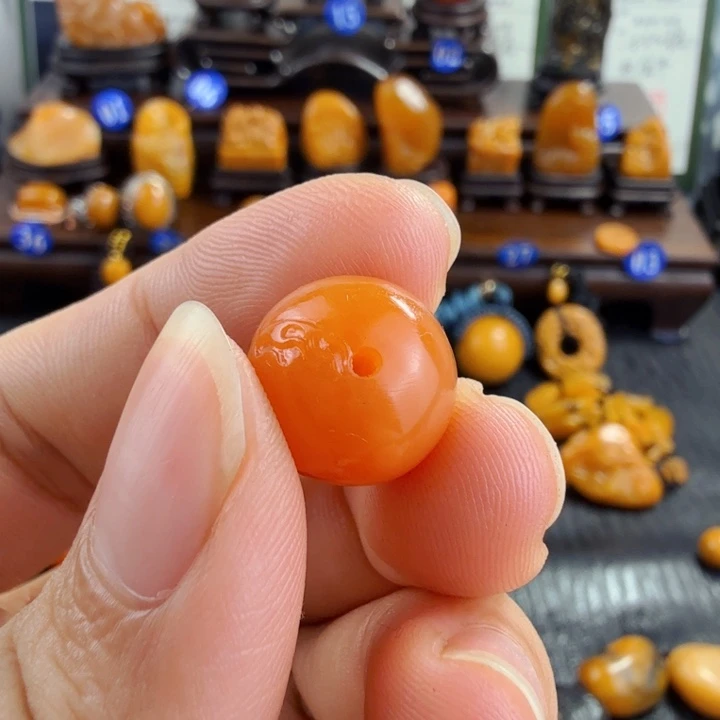 心***扬田黄石红田石珠子