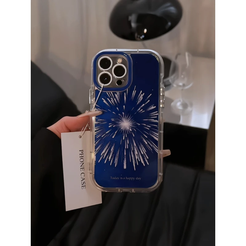 适用苹果16闪粉奶油壳华为mate70手机壳iPhone15克莱英蓝底烟花14