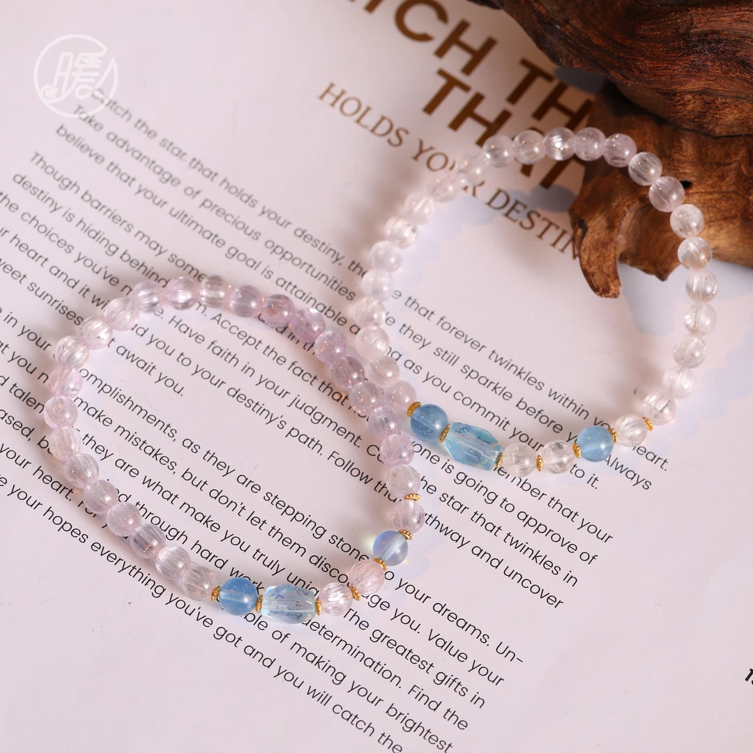 单圈拉丝锂辉石手串5mm搭配不规则切面配件手链F5486多样性发一