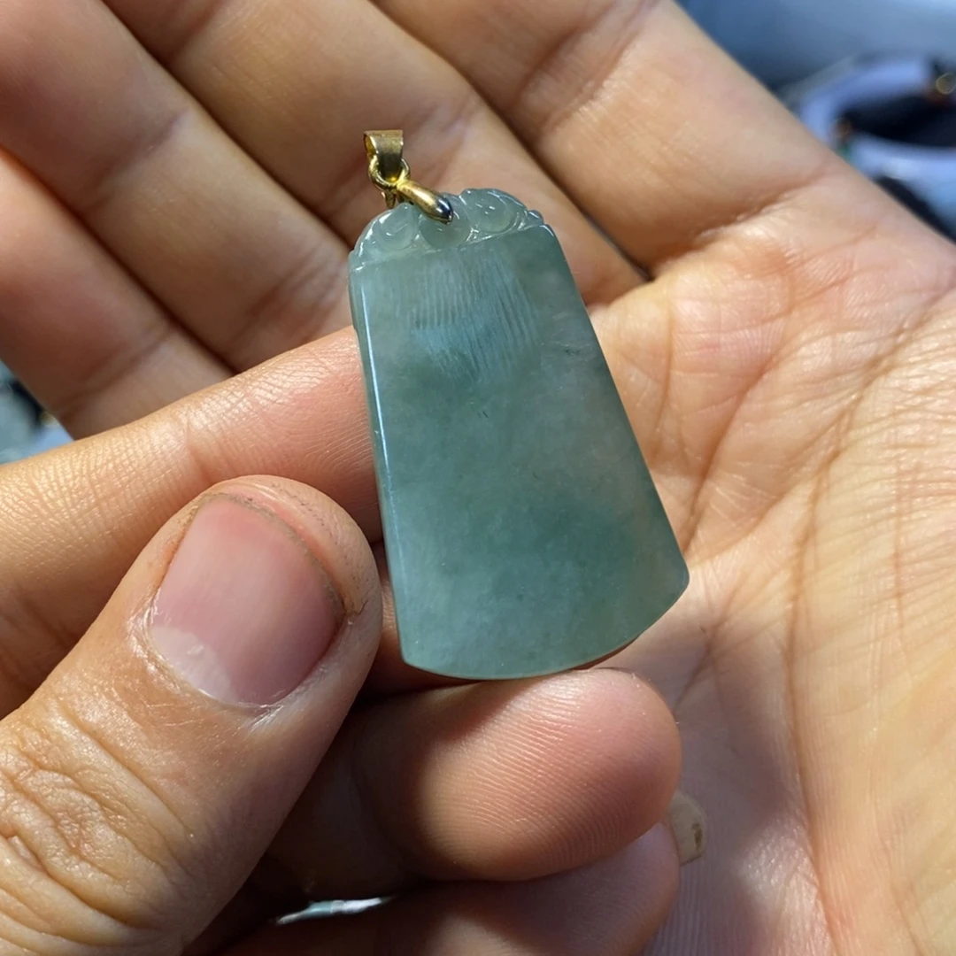 翡翠未镶嵌颈饰天然缅甸翡翠A货冰绿无事牌