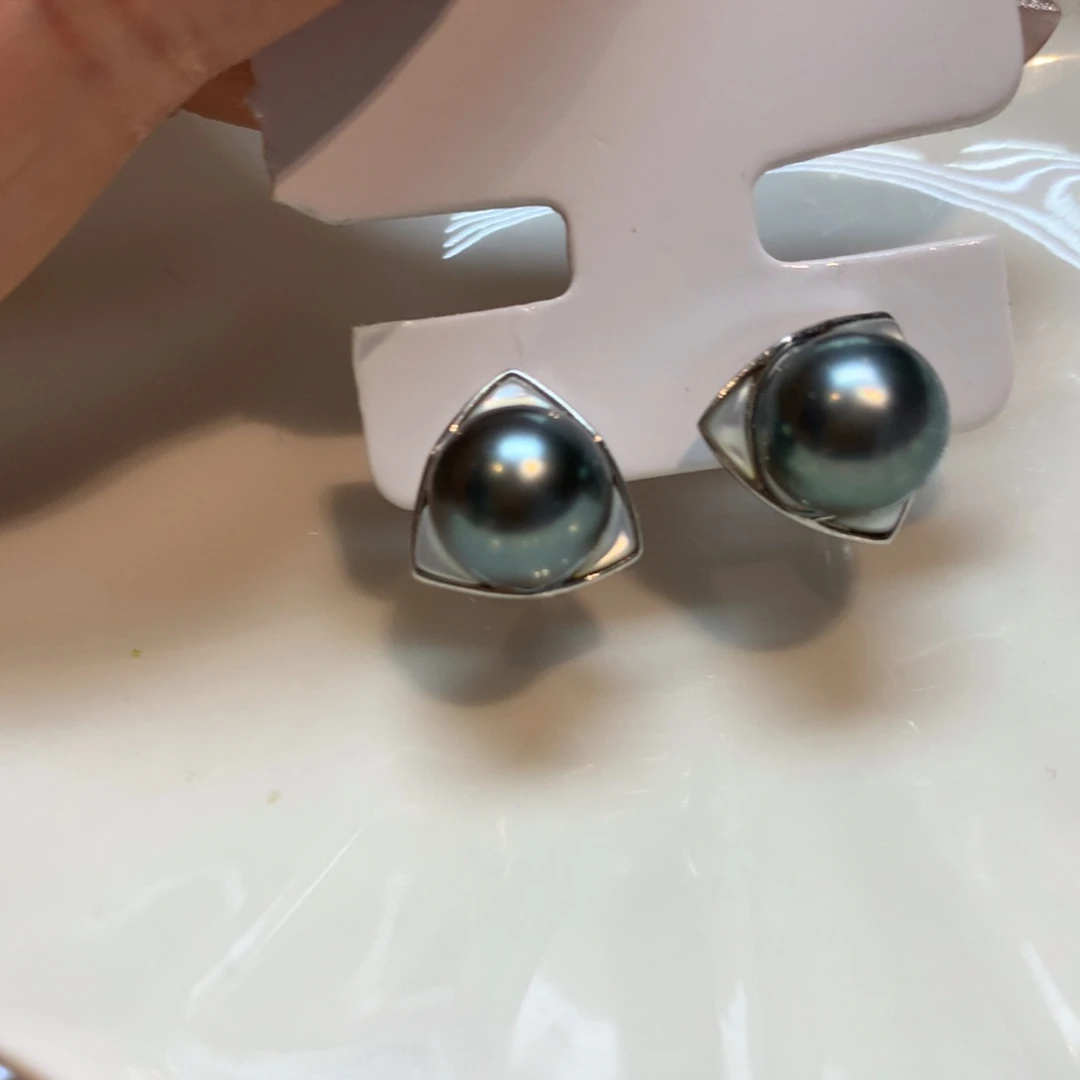 海水珍珠耳饰银S925镶嵌
