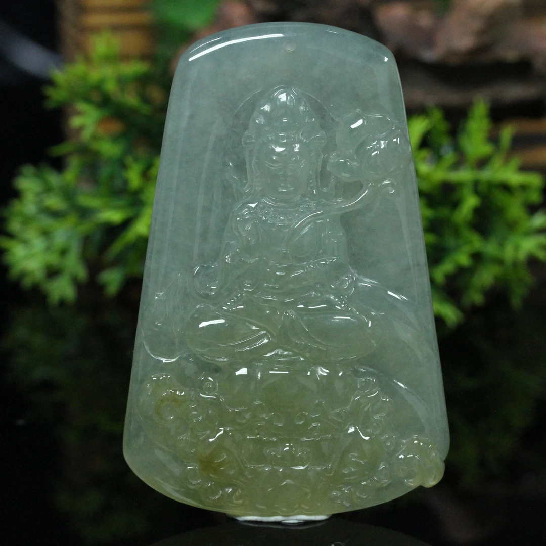 天然缅甸翡翠A货冰飘黄翡文殊菩萨/01027072/拍卖