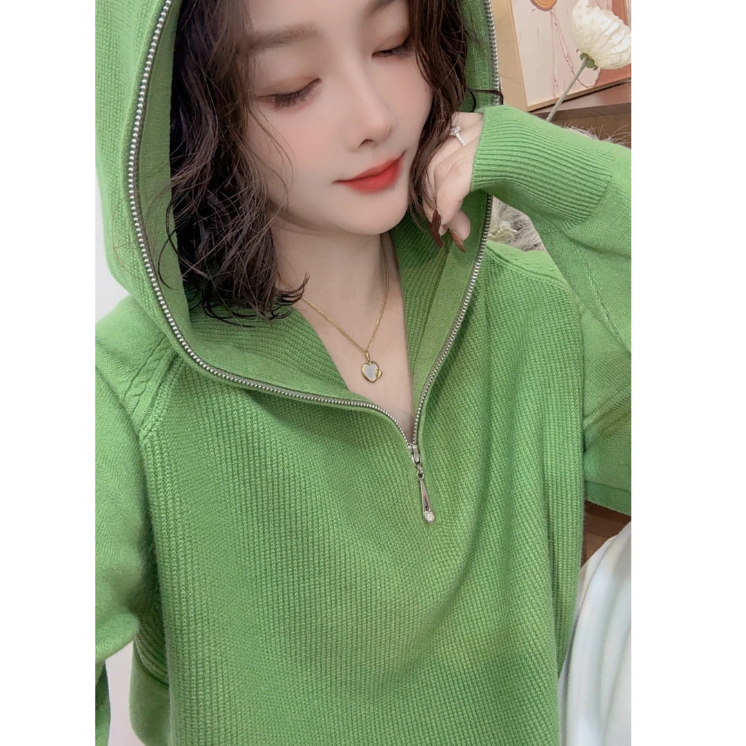 长袖针织半拉链秋冬季立领毛针织衫毛衣显瘦