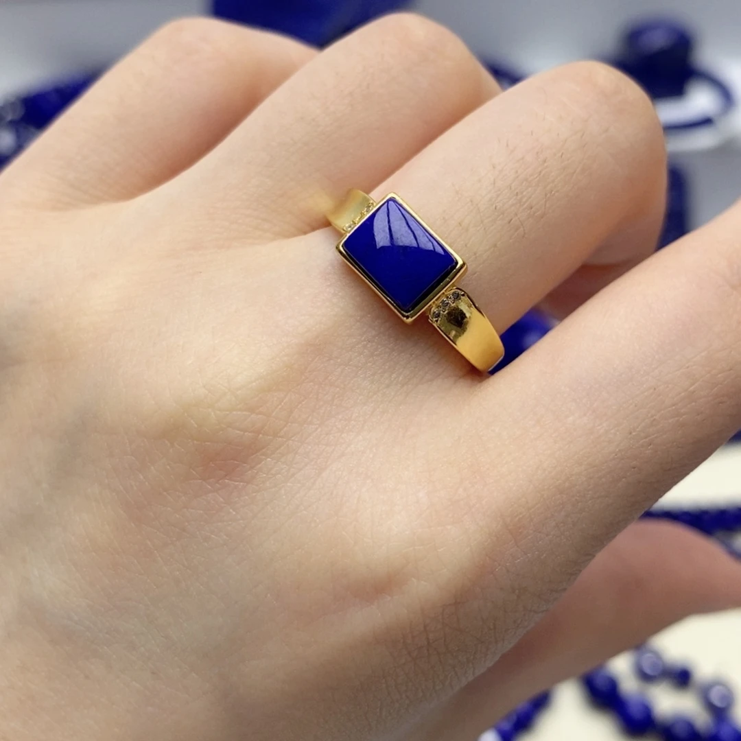 青金石银S925镀金镶嵌戒指