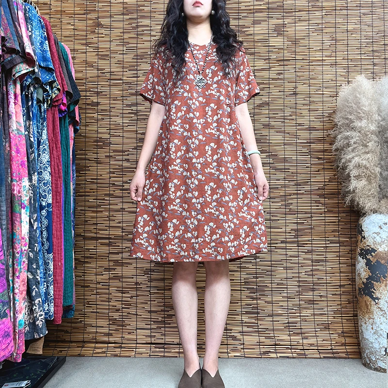 2995夏季新款女装复古文艺显瘦宽松中长款休闲v领碎花印花连衣裙