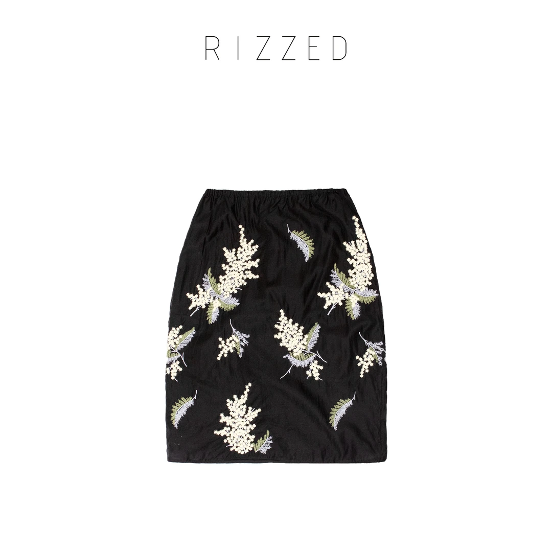 RIZZED【花间】拉达秀款炫色立体刺绣两侧口袋松紧腰半裙 RHQA1006