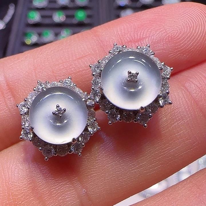 翡翠耳饰18K金镶嵌耳钉