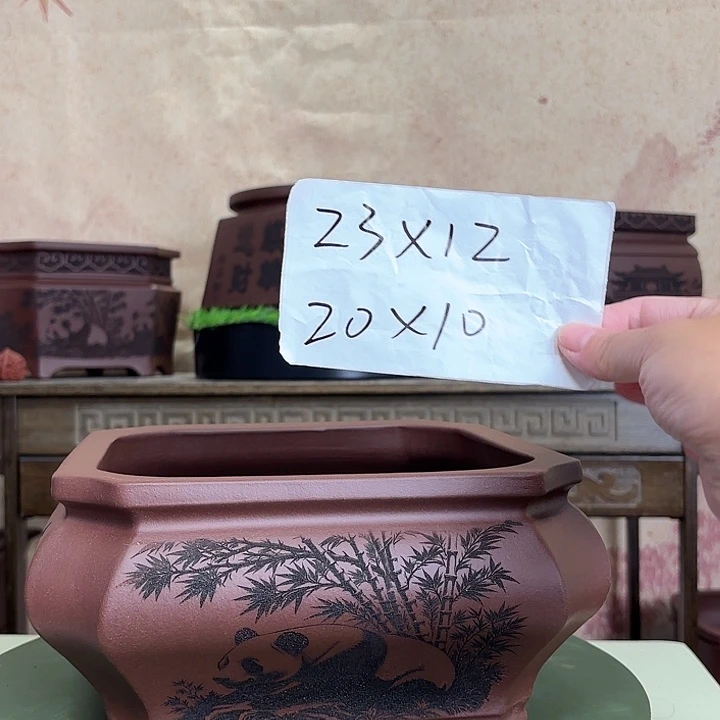 紫砂花盆竹林憨态