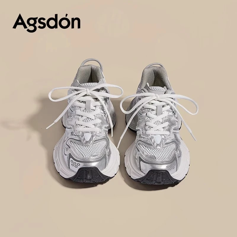奥古狮登厚底银色老爹鞋女款2025新款秋季爆款百搭增高休闲运动鞋
