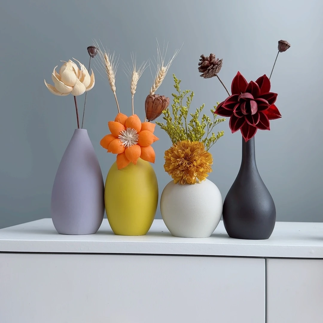 摆件陶瓷小花瓶摆件含花总高约20-30cm