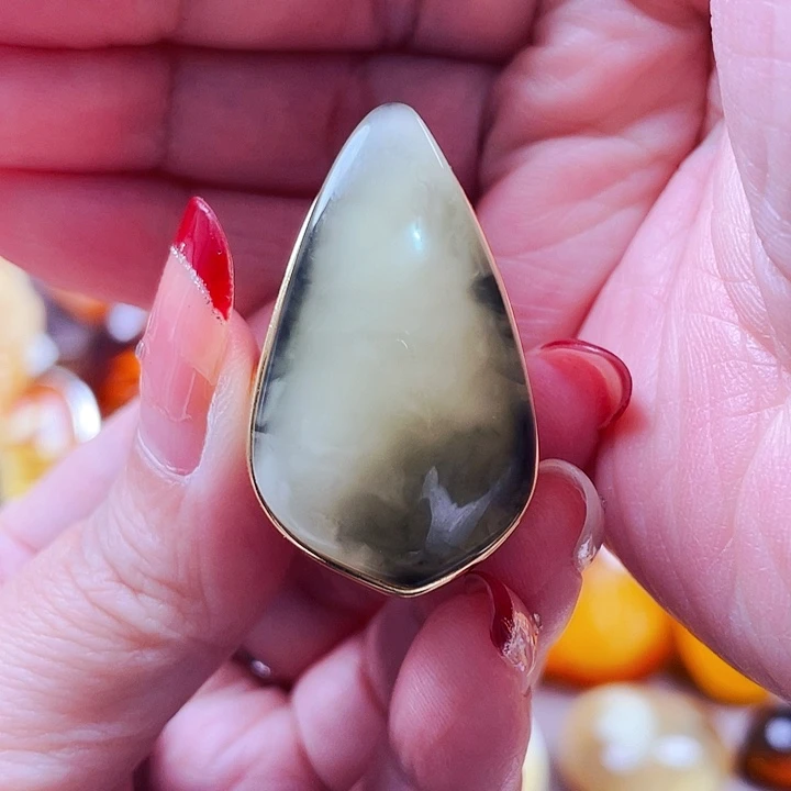 琥珀戒指银S925镶嵌戒指