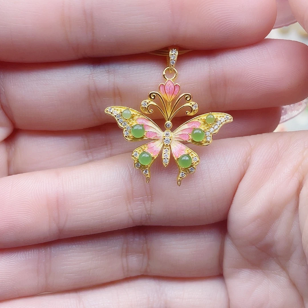 和田玉银S925镀金镶嵌颈饰