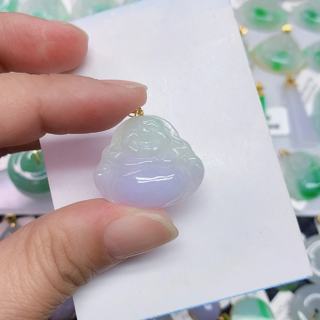 翡翠18K金镶嵌颈饰佛公