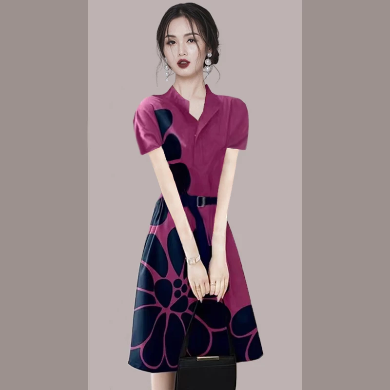 高级感短袖红色连衣裙夏季2025新款女气质收腰衬衫裙子