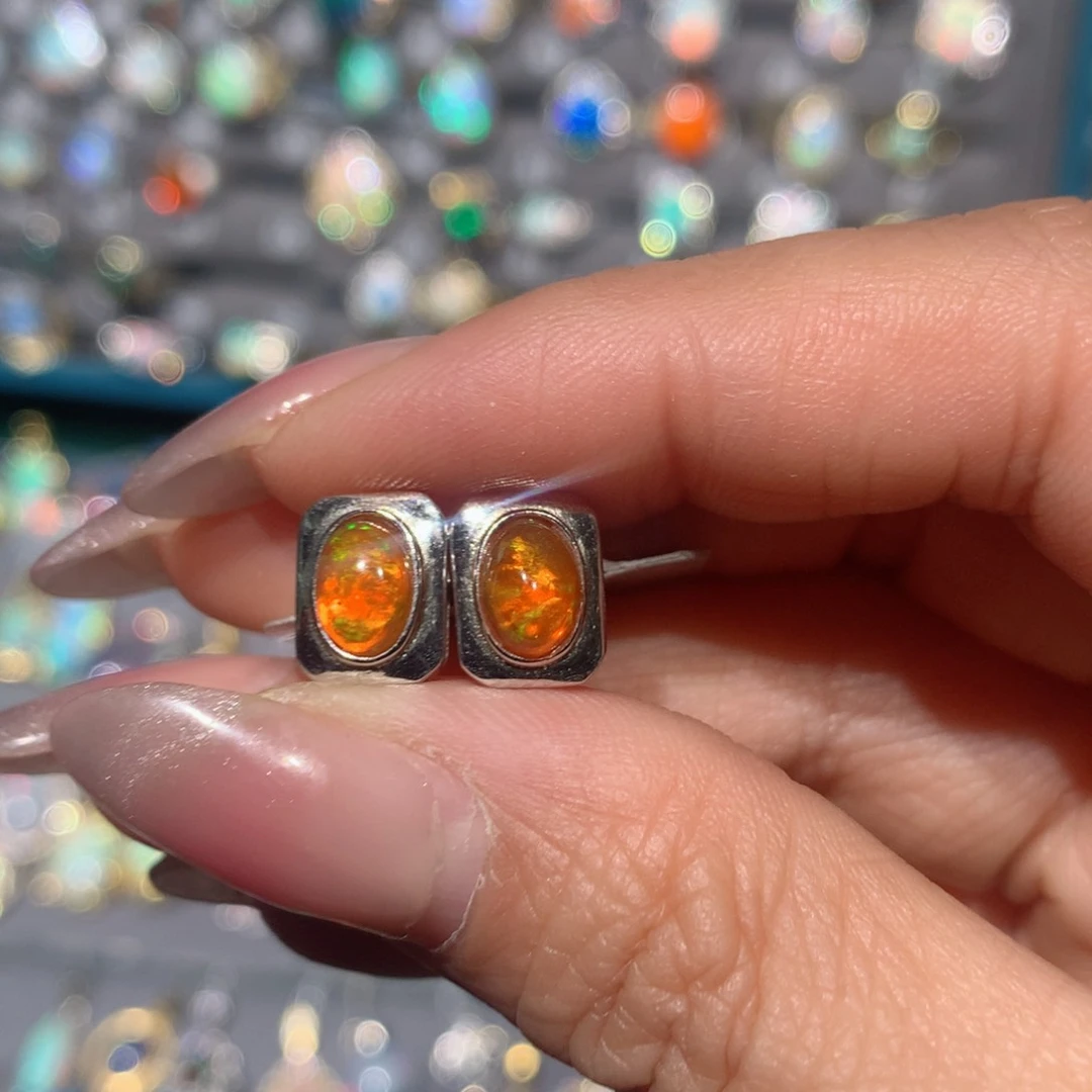 欧泊福利耳饰银S925镶嵌