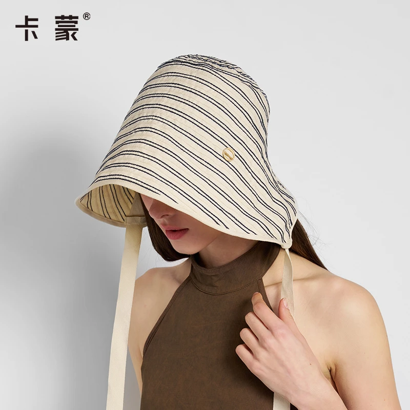 花少思纯同款卡蒙系带蛋卷防晒帽大头围全脸遮阳帽防紫外线钟型帽