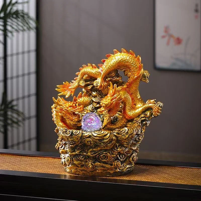 【先生推荐】金鳞瑞龙流水生財龙耀金炉家居高档摆件