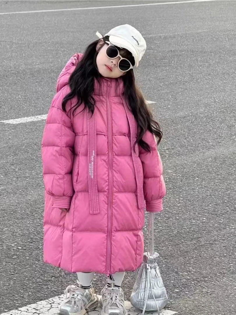 【豆豆童装】【千】长款时尚欧美风加厚羽绒服飘带男女童装