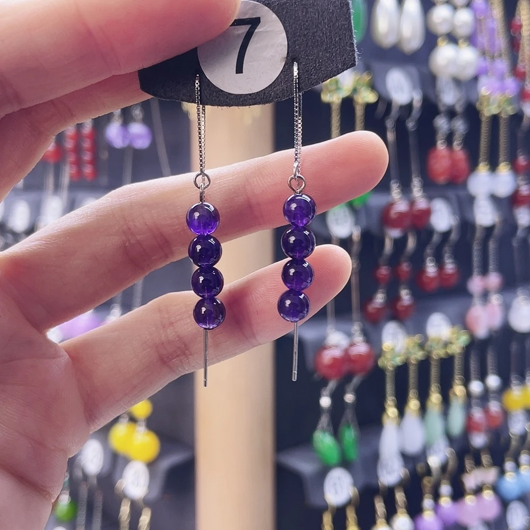 耳饰银S925镶嵌紫晶