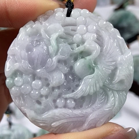 翡翠颈饰未镶嵌凤穿牡丹两面工福利翡翠