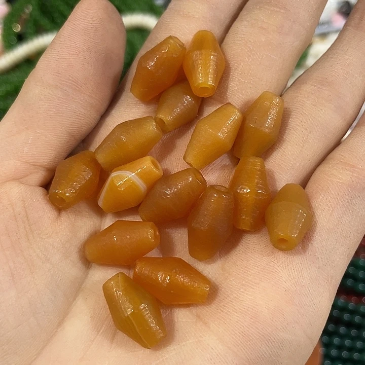 玛瑙/玉髓合金珠宝半成品3颗黄玛瑙橄榄珠