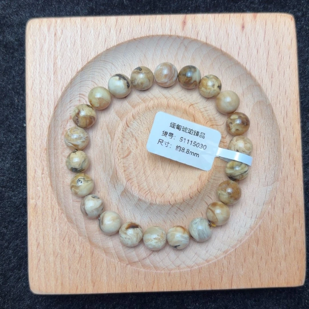 琥珀未镶嵌珠宝奇石8.6mm猪油白蜡单圈