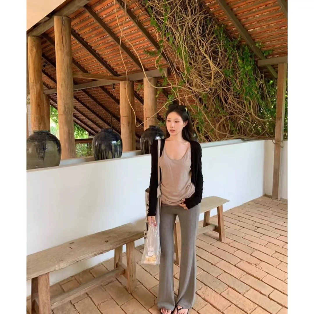 徐秋阳  翻腰微喇裤  春季新款百搭时尚休闲显瘦显白休闲裤12682