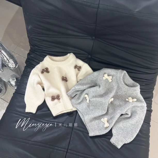 【小丸子】韩版时尚蝴蝶结女童毛衣MF4011