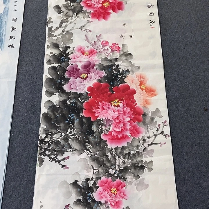 国画小六尺牡丹一副