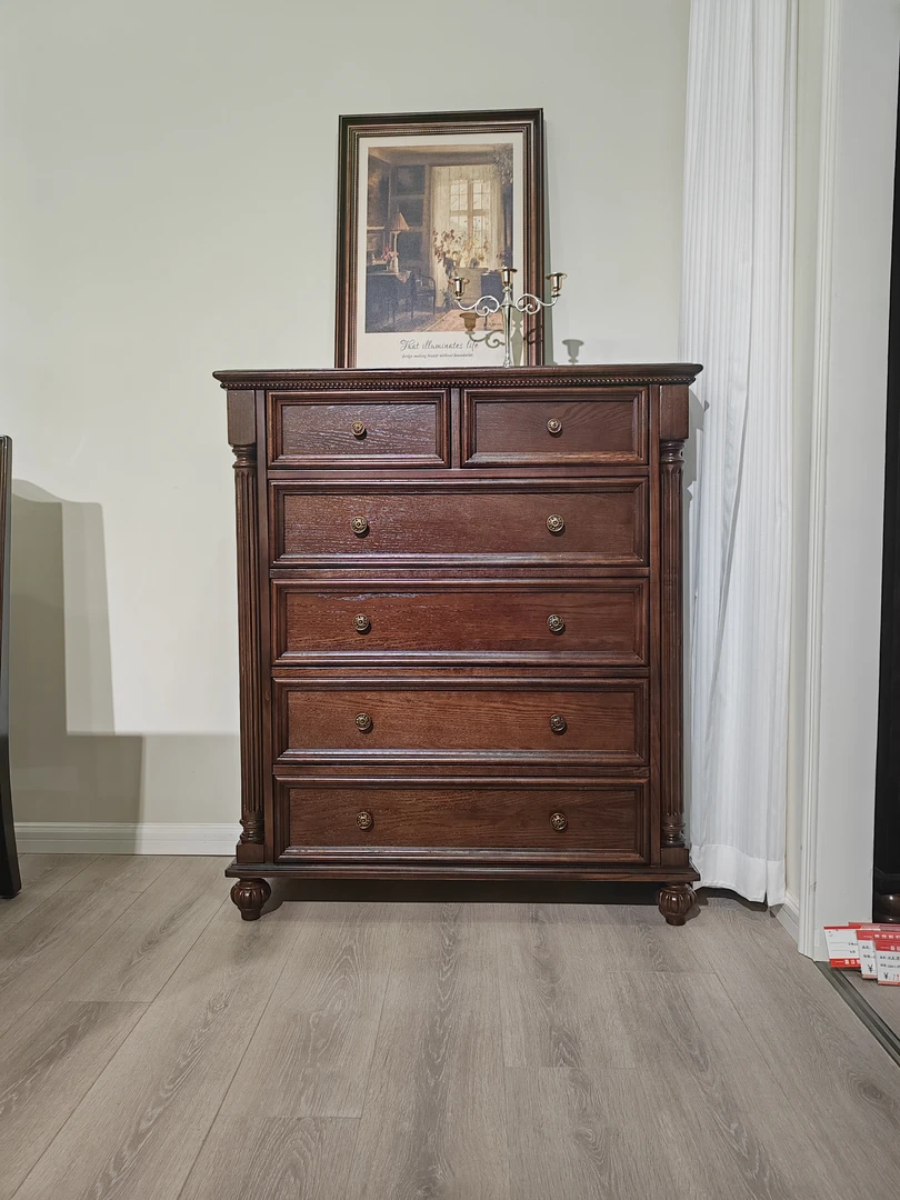 HX  美式复古实木六斗柜卧室床尾置物柜客厅大容量储物柜抽屉柜