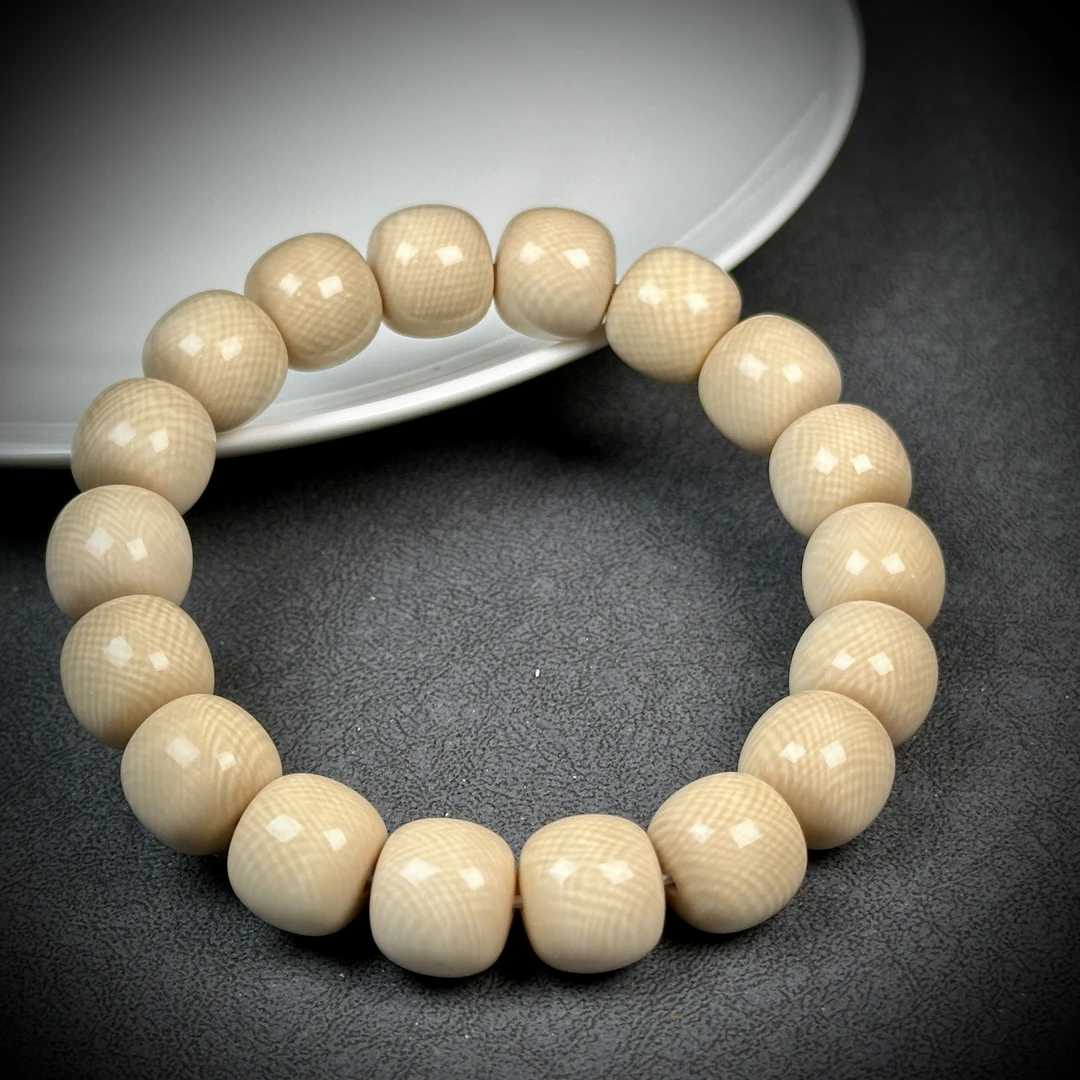 A133【收藏品】天然猛犸牙 爆满纹老型手串约12×11mm保真支持鉴定