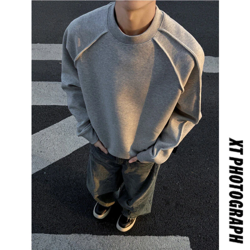 老钱风轮廓落肩卫衣男款春秋设计感重磅打底衫美式cleanfit长袖潮