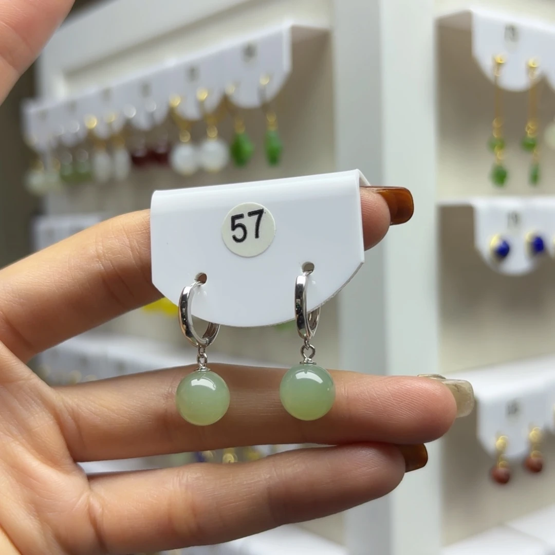 银S925镶嵌和田玉耳饰