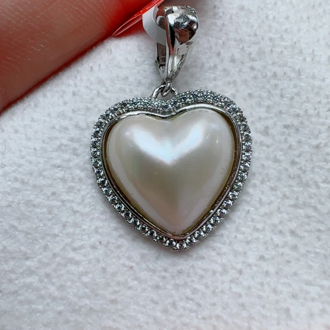 银S925镶嵌拼合珍珠（马贝珠）颈饰@@md003