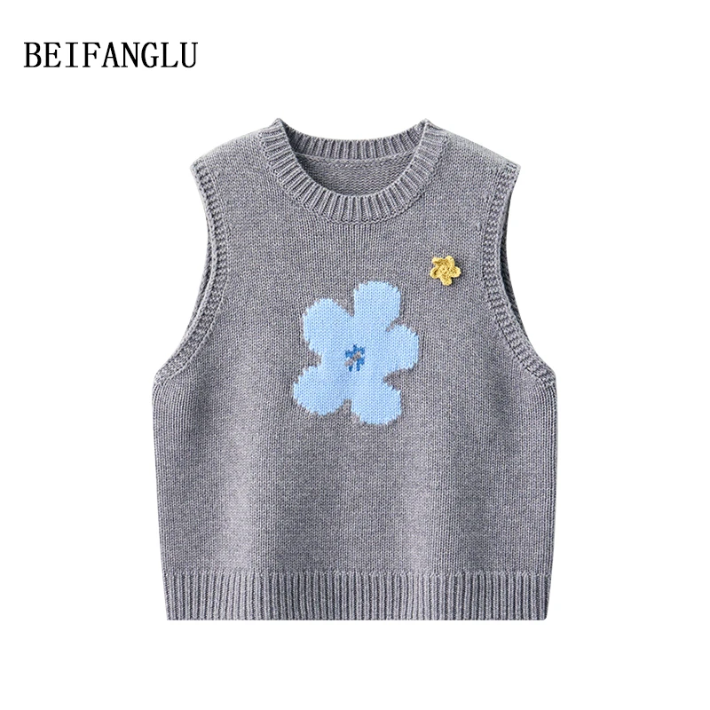 北方鹿【叠穿花朵马甲】100绵羊毛早秋新品百搭无袖针织马甲251094