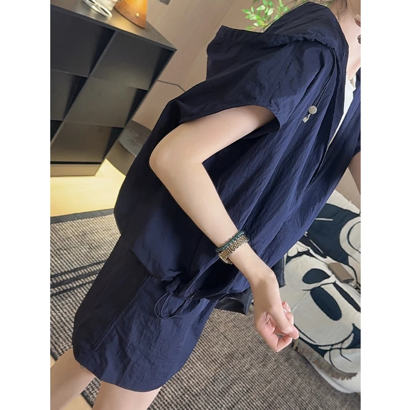 休闲连帽宽松套装女士2025年夏季新款小众洋气上衣高腰短裤两件套