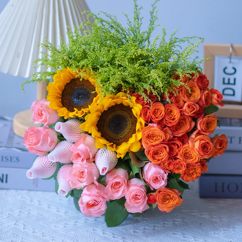 【福利爆款】粉玫瑰10支+多头玫瑰+向日葵+配草 云南基地直发鲜花