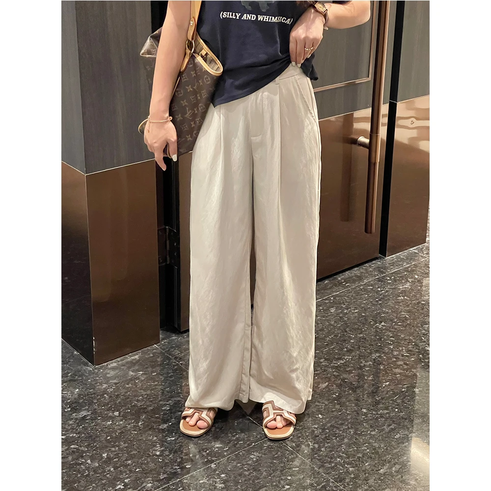 WenWen小个子韩版休闲夏日穿搭高腰时尚直筒裤半松紧腰裤子3921