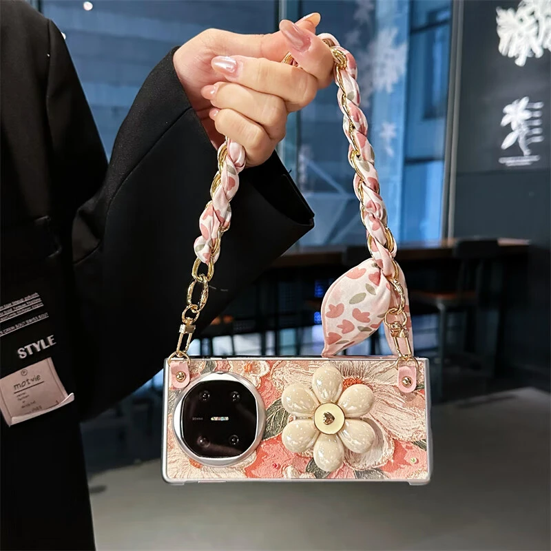 适用华为matex6手机壳x5斜挎带挂绳matex3手提丝巾茶花支架保护套