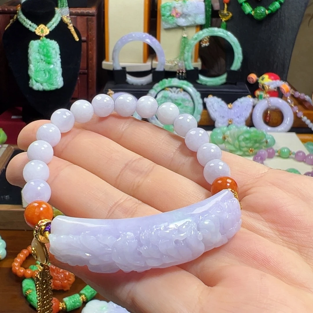 翡翠未镶嵌毛衣链冰紫凤凰