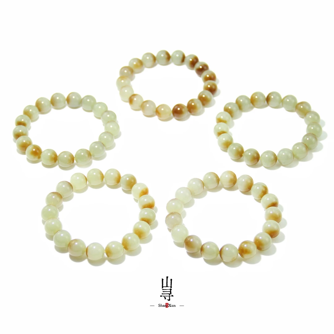 天然和田玉新疆且末金山糖白聚宝盆12mm圆珠手串(多样性发其一)
