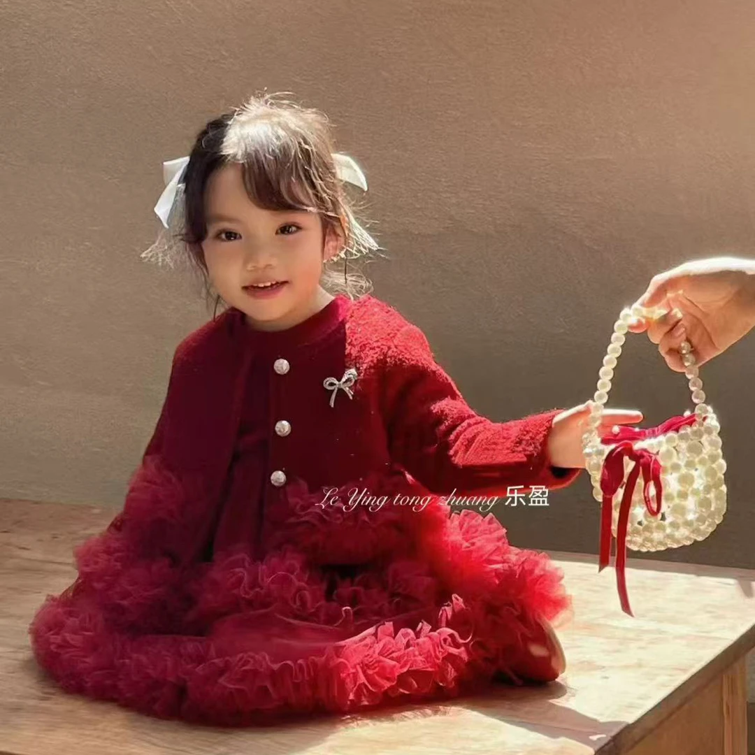 女童秋冬新款洋气红色拜年服连衣裙