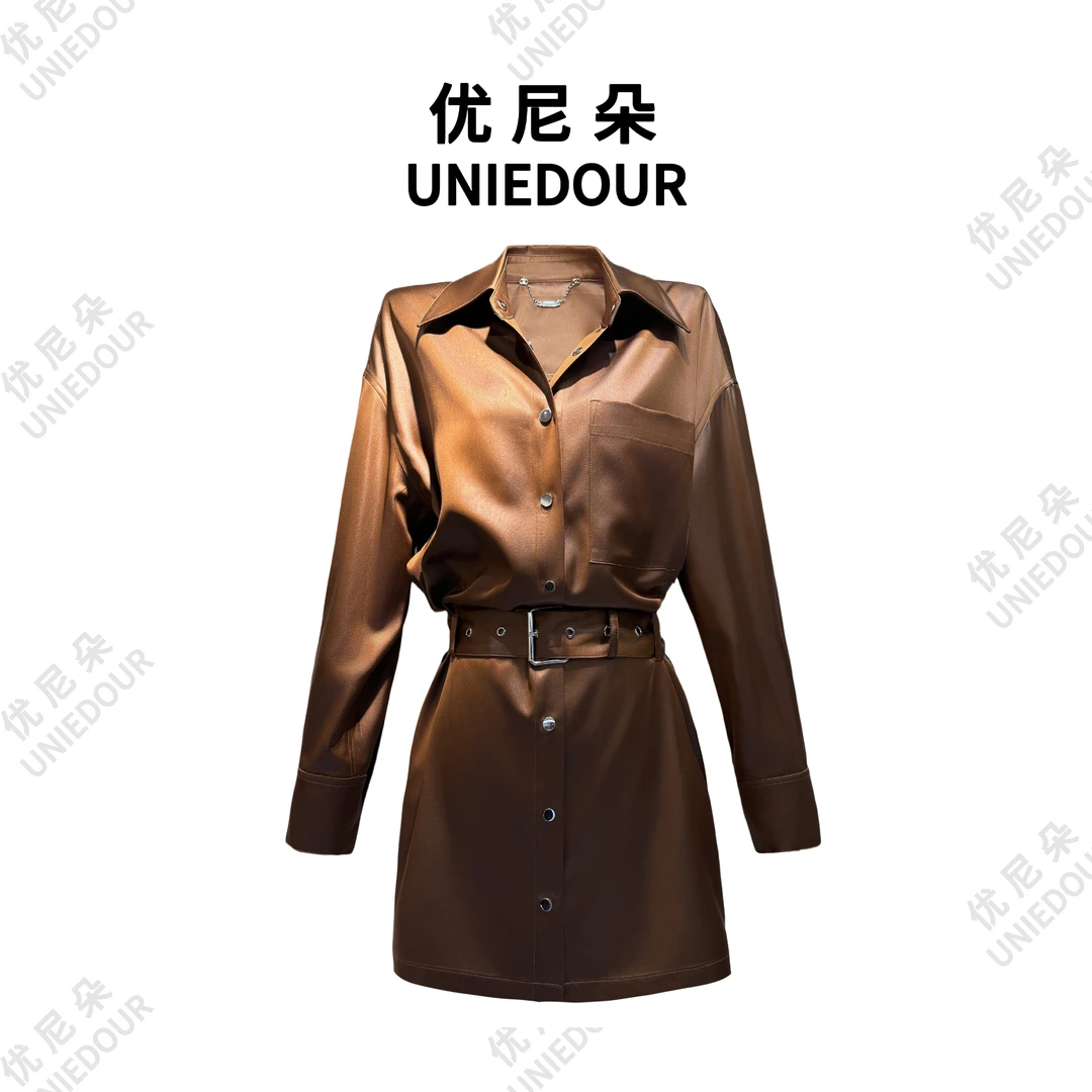 UNIEDOUR/优尼朵设计感气质百搭腰带高级收腰气质衬衫连衣裙8011