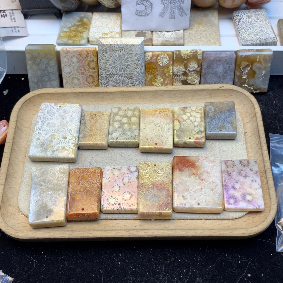 野***数硅化珊瑚（珊瑚玉）未镶嵌颈饰