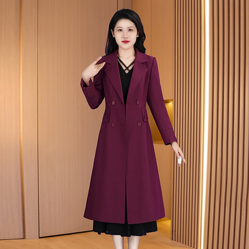 风衣女2025新款春秋超好看小个子高级感中年妈妈长款紫色大衣外套