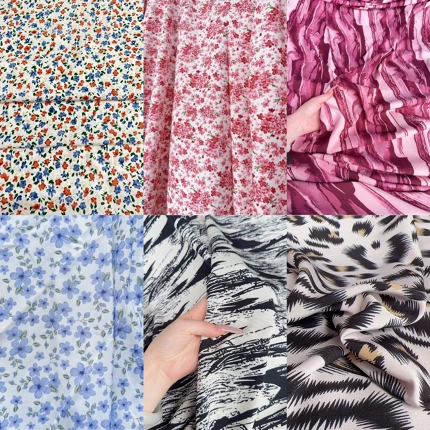 100D四面弹印花面料，亲肤柔软透气连衣裙布料