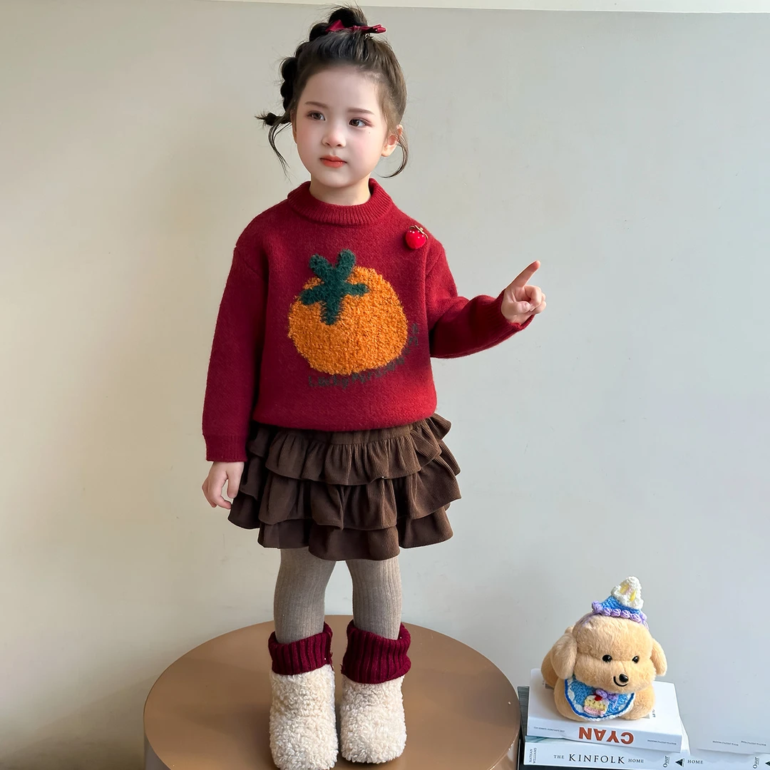 女童加绒毛衣儿童洋气时髦拜年针织衫小女孩宝宝秋冬装2025新款潮